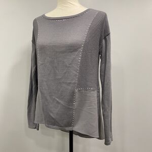 VTG NICOLE by NICOLE MILLER M Gray Mixed Media Art To Wear Sparkle Knit Sweater